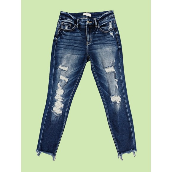 KANCAN Jeans 27 Destroyed distressed Mid Rise Ankle Skinny Frayed Hem VBK1701A‎ - Picture 1 of 4